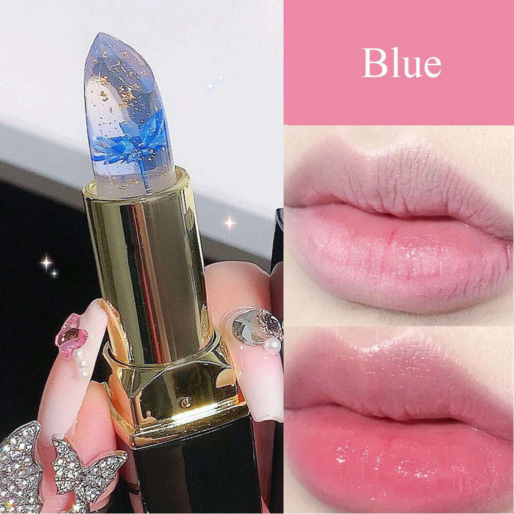 KIMLUD, Color Changing Long Lasting Lipstick Gold Foil Flower Lip Primer Jelly Lip Balm Moisturizing Natural Waterproof Makeup Lipgloss, Blue, KIMLUD APPAREL - Womens Clothes