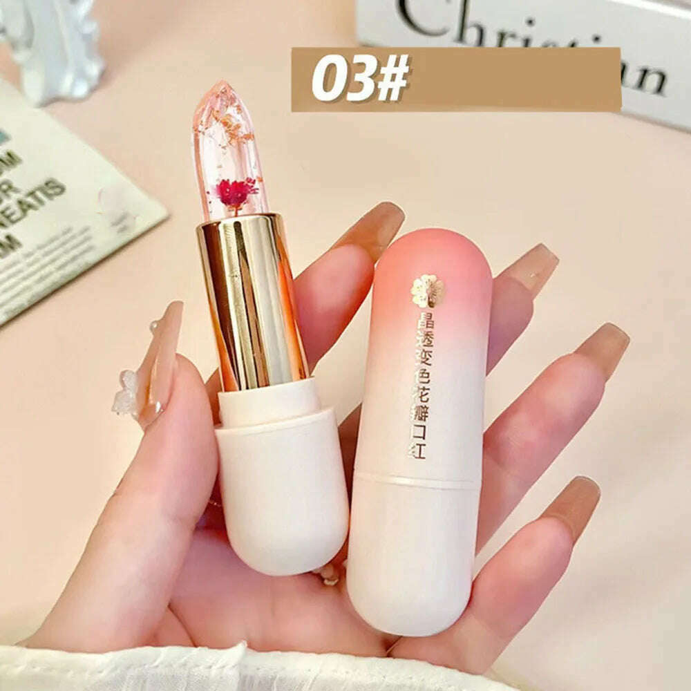 KIMLUD, Color Changing Long Lasting Lipstick Gold Foil Flower Lip Primer Jelly Lip Balm Moisturizing Natural Waterproof Makeup Lipgloss, A3, KIMLUD APPAREL - Womens Clothes