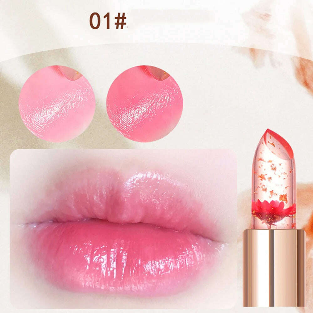 KIMLUD, Color Changing Long Lasting Lipstick Gold Foil Flower Lip Primer Jelly Lip Balm Moisturizing Natural Waterproof Makeup Lipgloss, C1, KIMLUD APPAREL - Womens Clothes