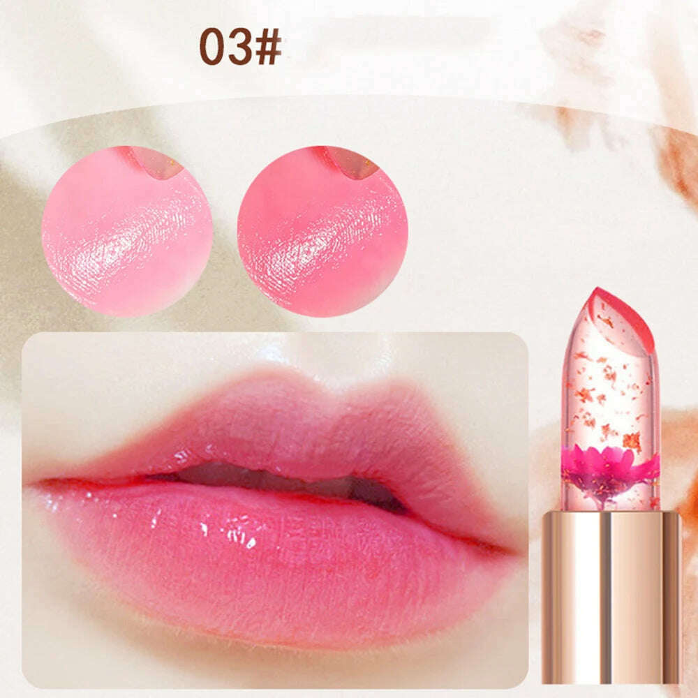 KIMLUD, Color Changing Long Lasting Lipstick Gold Foil Flower Lip Primer Jelly Lip Balm Moisturizing Natural Waterproof Makeup Lipgloss, C3, KIMLUD APPAREL - Womens Clothes