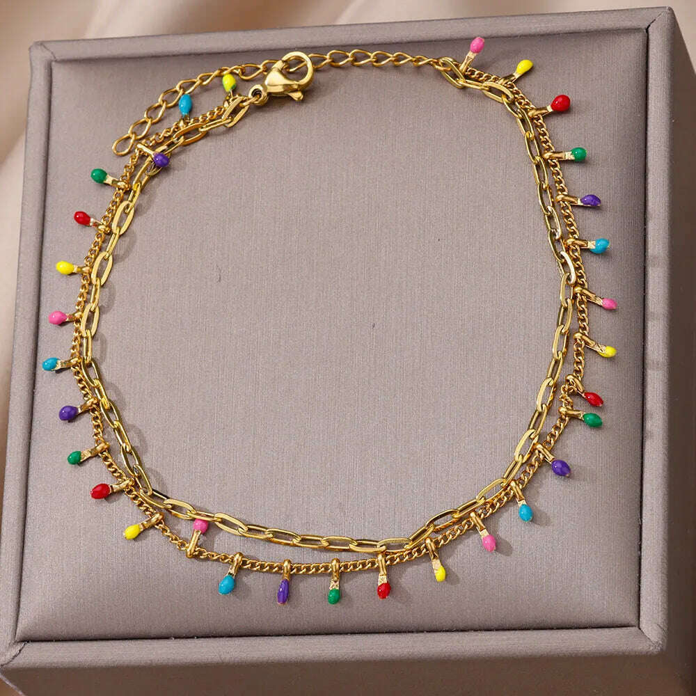 Colorful Boho Drops Anklets For Women Gold Color Stainless Steel Anklet Luxury Wedding Aesthetic Jewelry Gift Free Shipping - KIMLUD