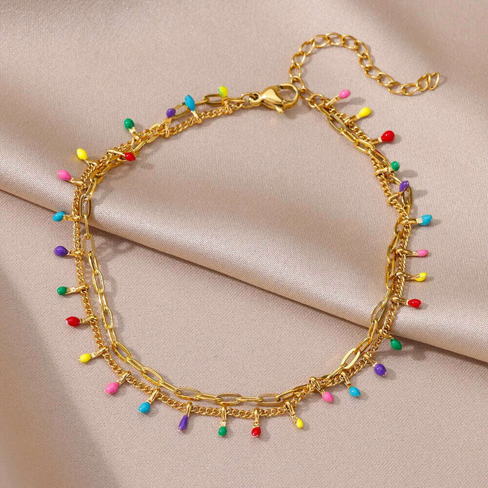 Colorful Boho Drops Anklets For Women Gold Color Stainless Steel Anklet Luxury Wedding Aesthetic Jewelry Gift Free Shipping - KIMLUD