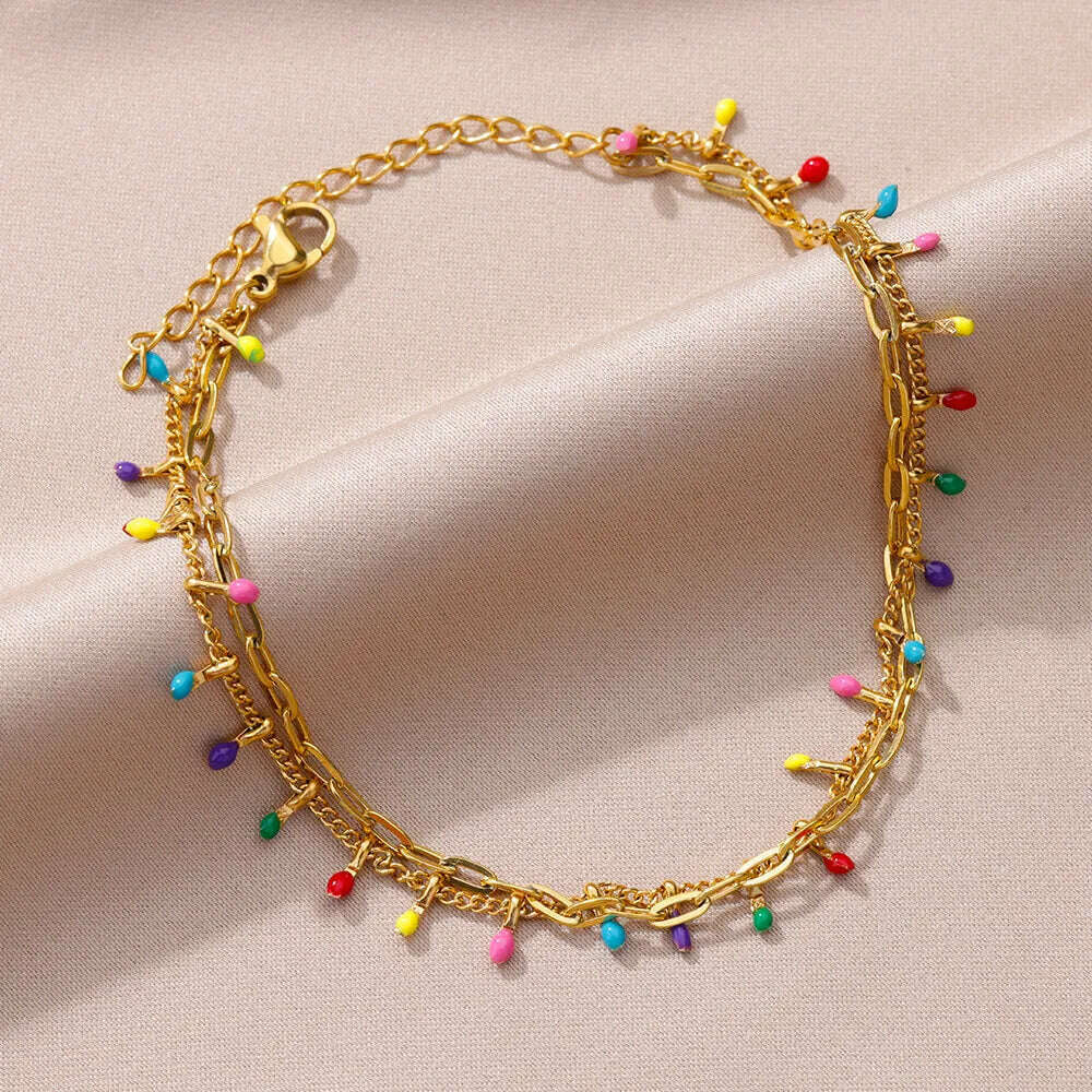 Colorful Boho Drops Anklets For Women Gold Color Stainless Steel Anklet Luxury Wedding Aesthetic Jewelry Gift Free Shipping - KIMLUD