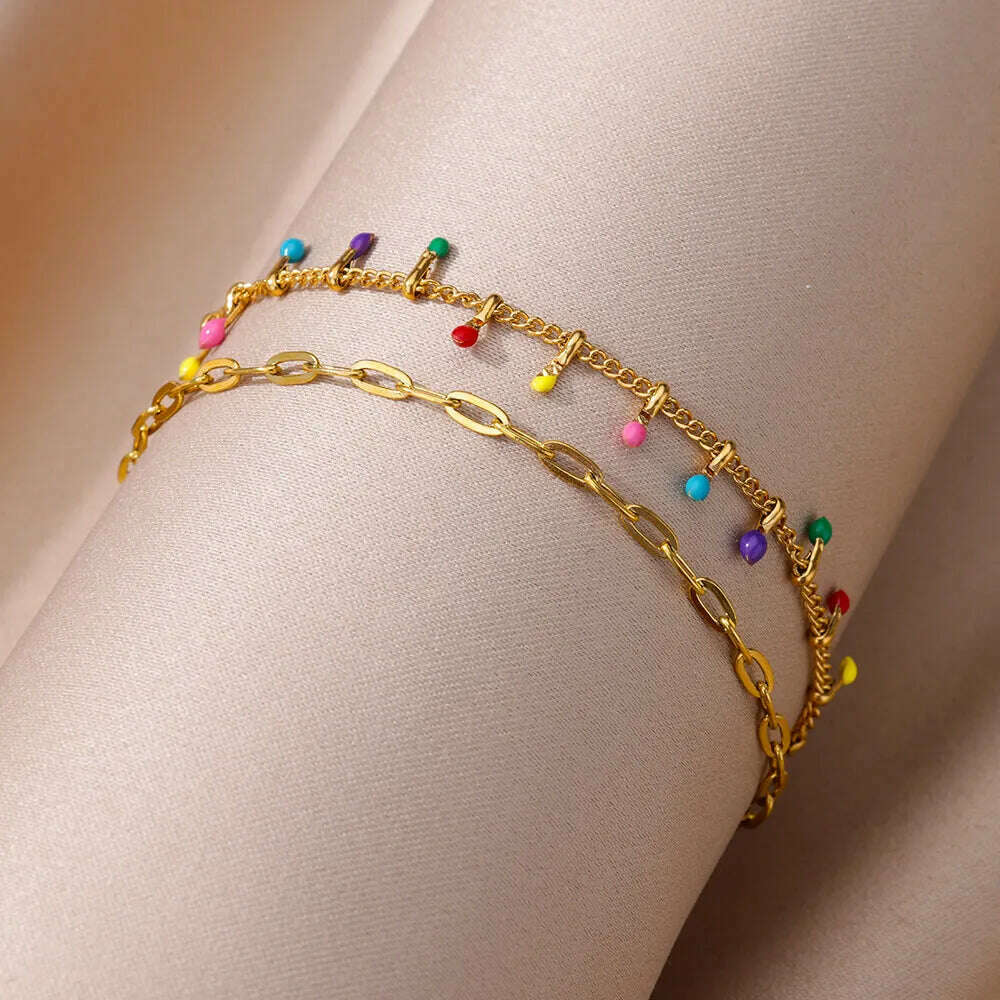 Colorful Boho Drops Anklets For Women Gold Color Stainless Steel Anklet Luxury Wedding Aesthetic Jewelry Gift Free Shipping - KIMLUD
