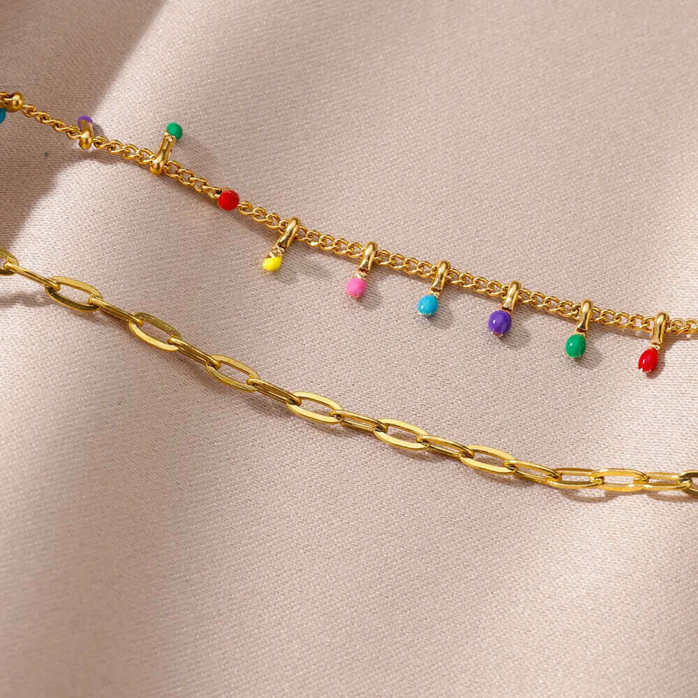 Colorful Boho Drops Anklets For Women Gold Color Stainless Steel Anklet Luxury Wedding Aesthetic Jewelry Gift Free Shipping - KIMLUD