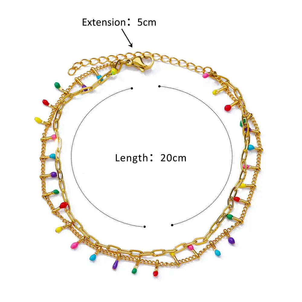 KIMLUD, Colorful Boho Drops Anklets For Women Gold Color Stainless Steel Anklet Luxury Wedding Aesthetic Jewelry Gift Free Shipping, KIMLUD Womens Clothes