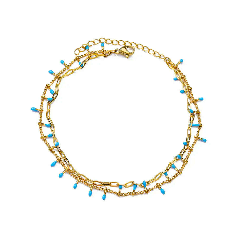 Colorful Boho Drops Anklets For Women Gold Color Stainless Steel Anklet Luxury Wedding Aesthetic Jewelry Gift Free Shipping - KIMLUD
