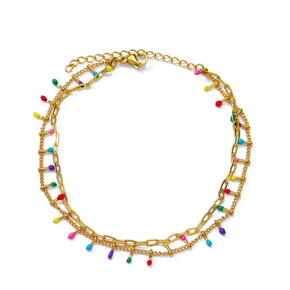 Colorful Boho Drops Anklets For Women Gold Color Stainless Steel Anklet Luxury Wedding Aesthetic Jewelry Gift Free Shipping - KIMLUD