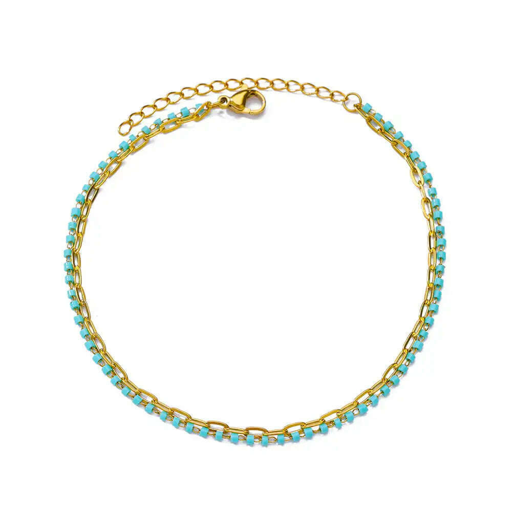 Colorful Boho Drops Anklets For Women Gold Color Stainless Steel Anklet Luxury Wedding Aesthetic Jewelry Gift Free Shipping - KIMLUD