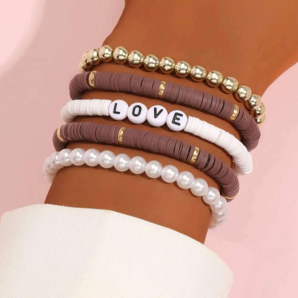 KIMLUD, Colorful Stackable Love Letter Bracelets for Women soft clay pottery Layering Friendship Beads Chain Bangle Boho Jewelry Gift, 10, KIMLUD Womens Clothes