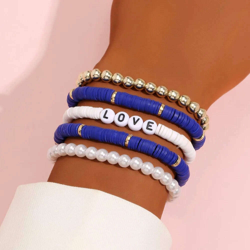Colorful Stackable Love Letter Bracelets for Women soft clay pottery Layering Friendship Beads Chain Bangle Boho Jewelry Gift - KIMLUD