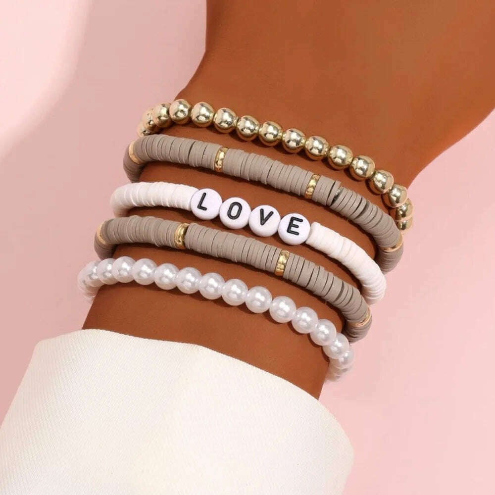KIMLUD, Colorful Stackable Love Letter Bracelets for Women soft clay pottery Layering Friendship Beads Chain Bangle Boho Jewelry Gift, 11, KIMLUD Womens Clothes