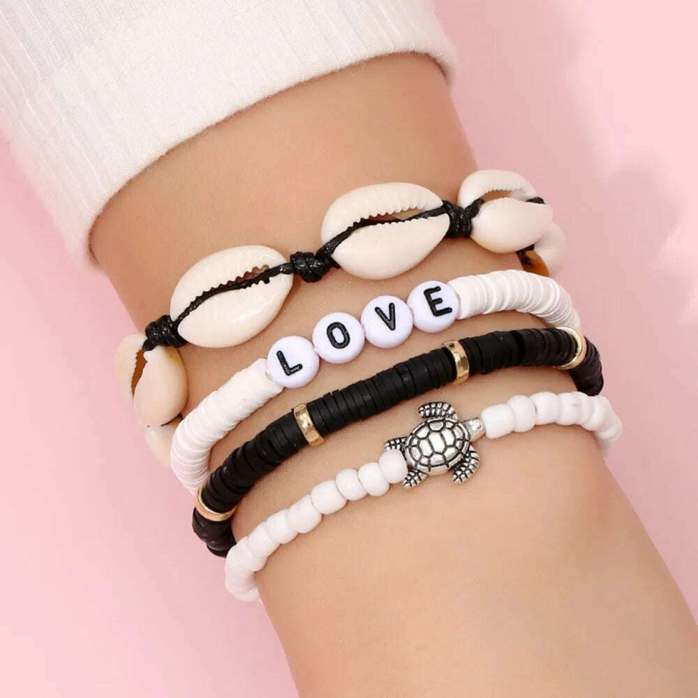KIMLUD, Colorful Stackable Love Letter Bracelets for Women soft clay pottery Layering Friendship Beads Chain Bangle Boho Jewelry Gift, 14, KIMLUD Womens Clothes