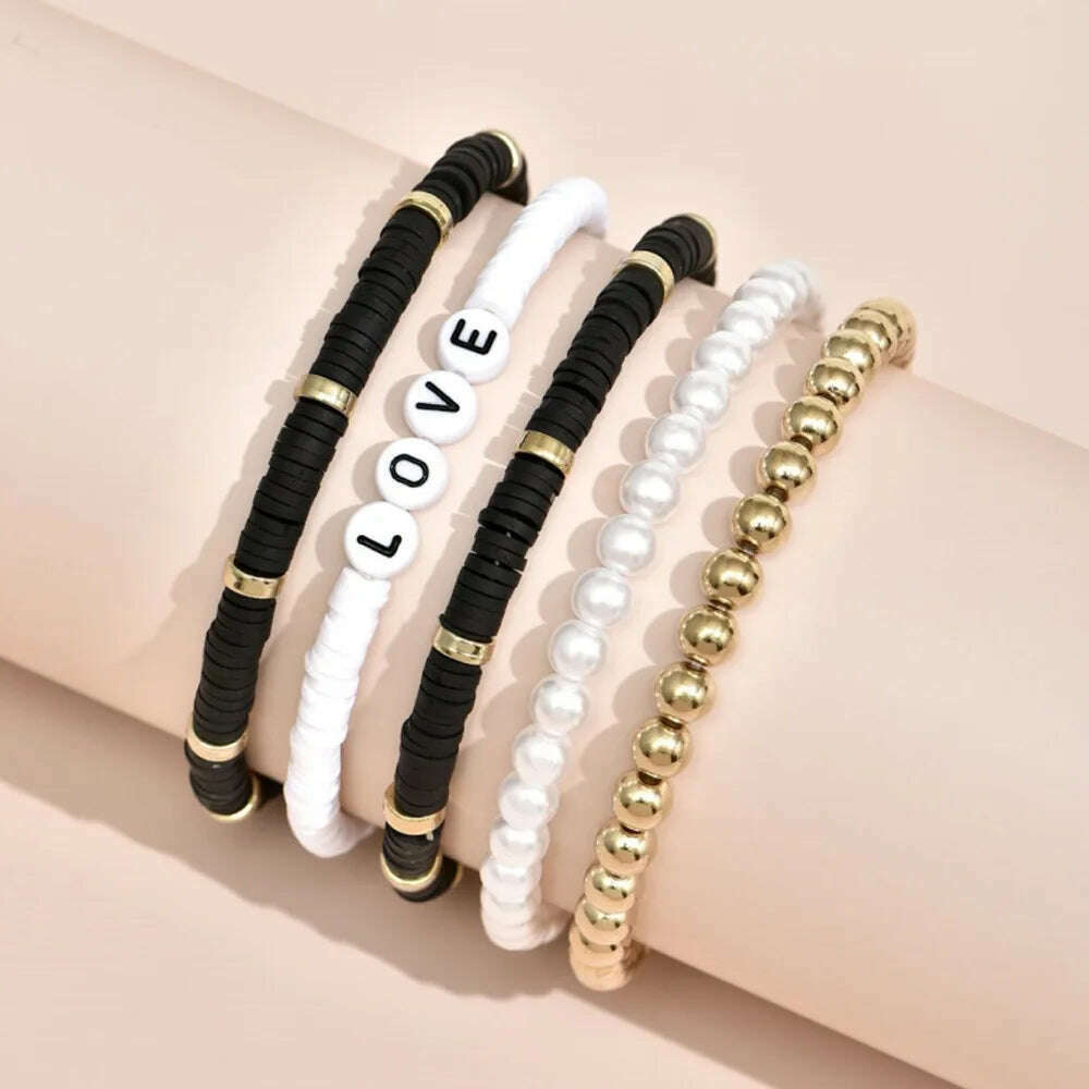 KIMLUD, Colorful Stackable Love Letter Bracelets for Women soft clay pottery Layering Friendship Beads Chain Bangle Boho Jewelry Gift, 13, KIMLUD Womens Clothes