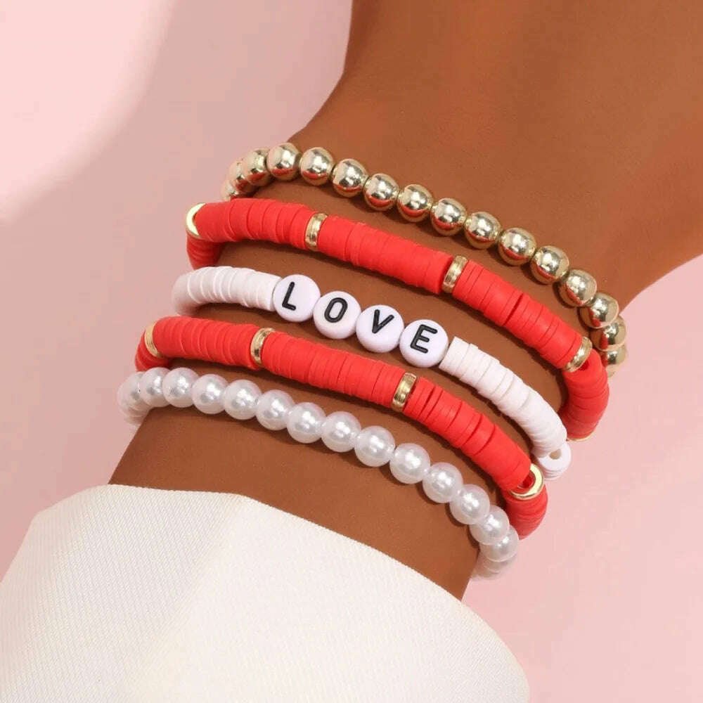 KIMLUD, Colorful Stackable Love Letter Bracelets for Women soft clay pottery Layering Friendship Beads Chain Bangle Boho Jewelry Gift, 8, KIMLUD Womens Clothes