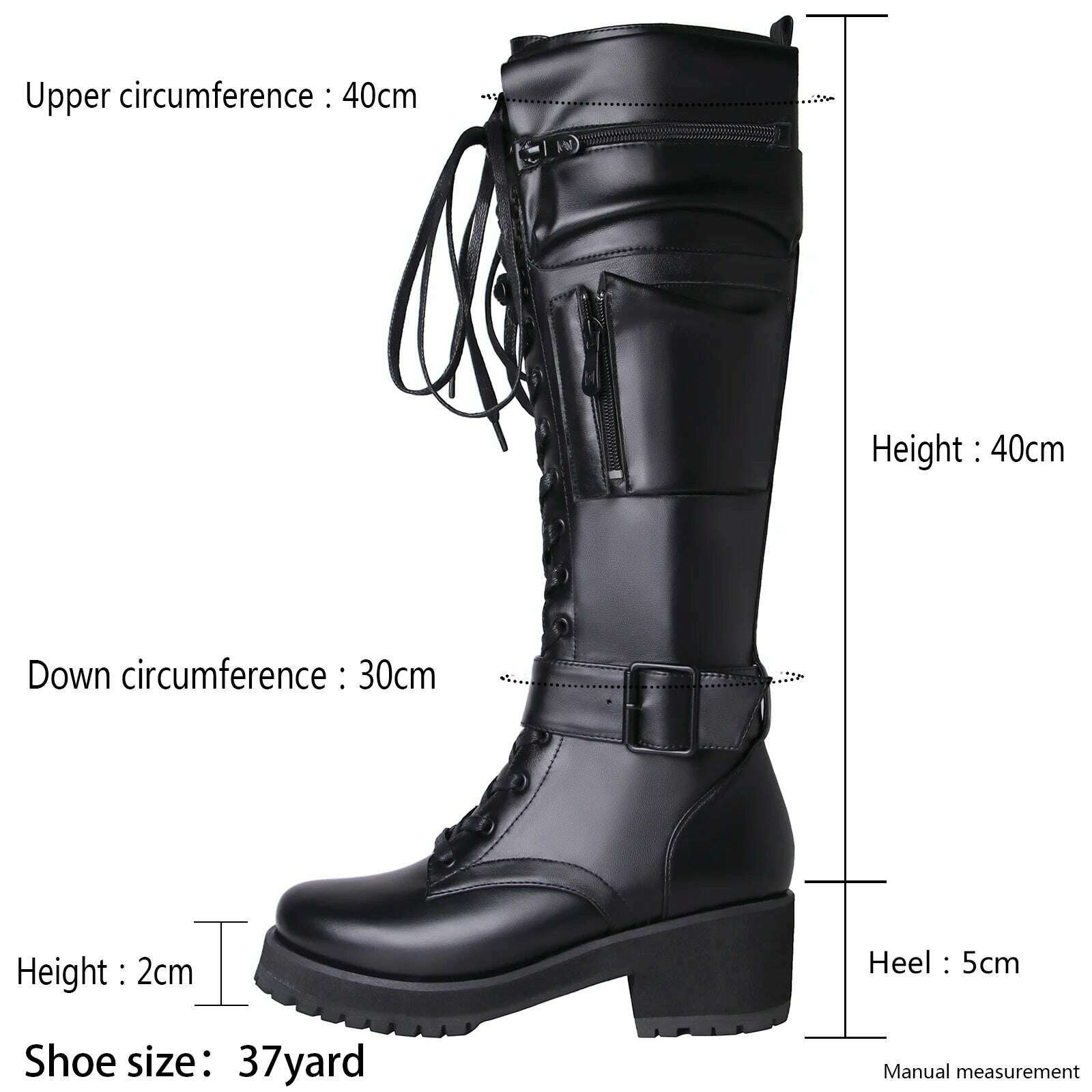 KIMLUD, Combat Boots 2023 Winter Fashion Women Lace Up Pocket Punk Boots Lady Low Heels Knee High Boots, KIMLUD Womens Clothes