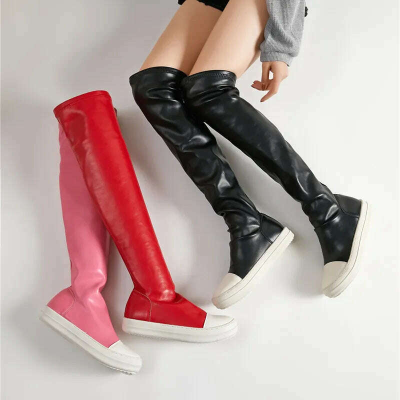 KIMLUD, Comemore 2022 New Women Black Platform Shoes Over The Knee Boots Sexy Female Autumn Winter Lady Long Thigh High Boot Red Casual, KIMLUD Womens Clothes
