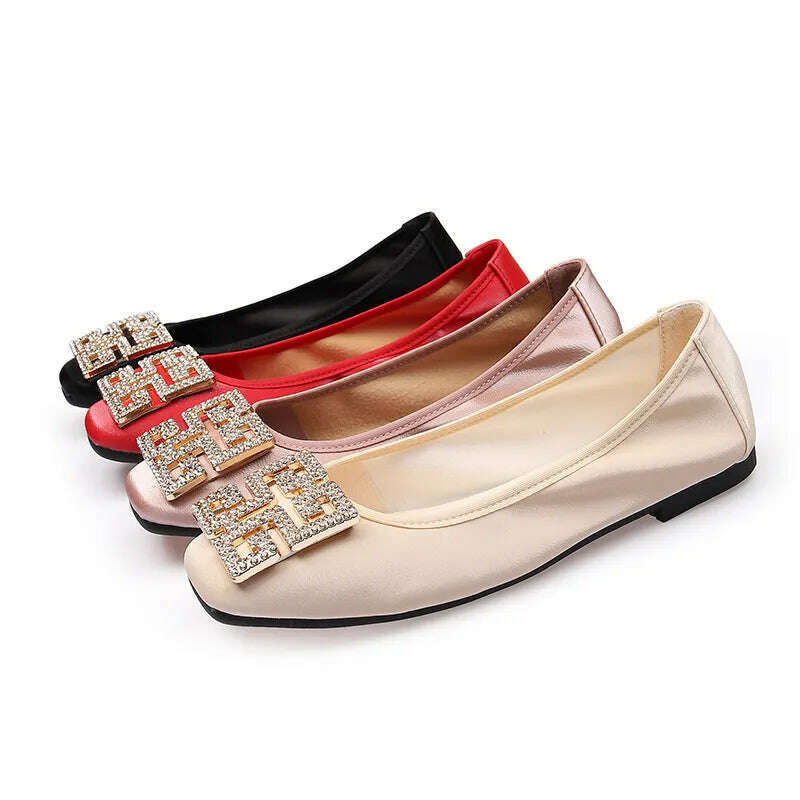 KIMLUD, Comemore Leather Slip on Shoes for Women Ballet Flats Shallow Female Flat Shoe Red 2022 Spring Summer Fashion Women's Moccasins, KIMLUD Womens Clothes