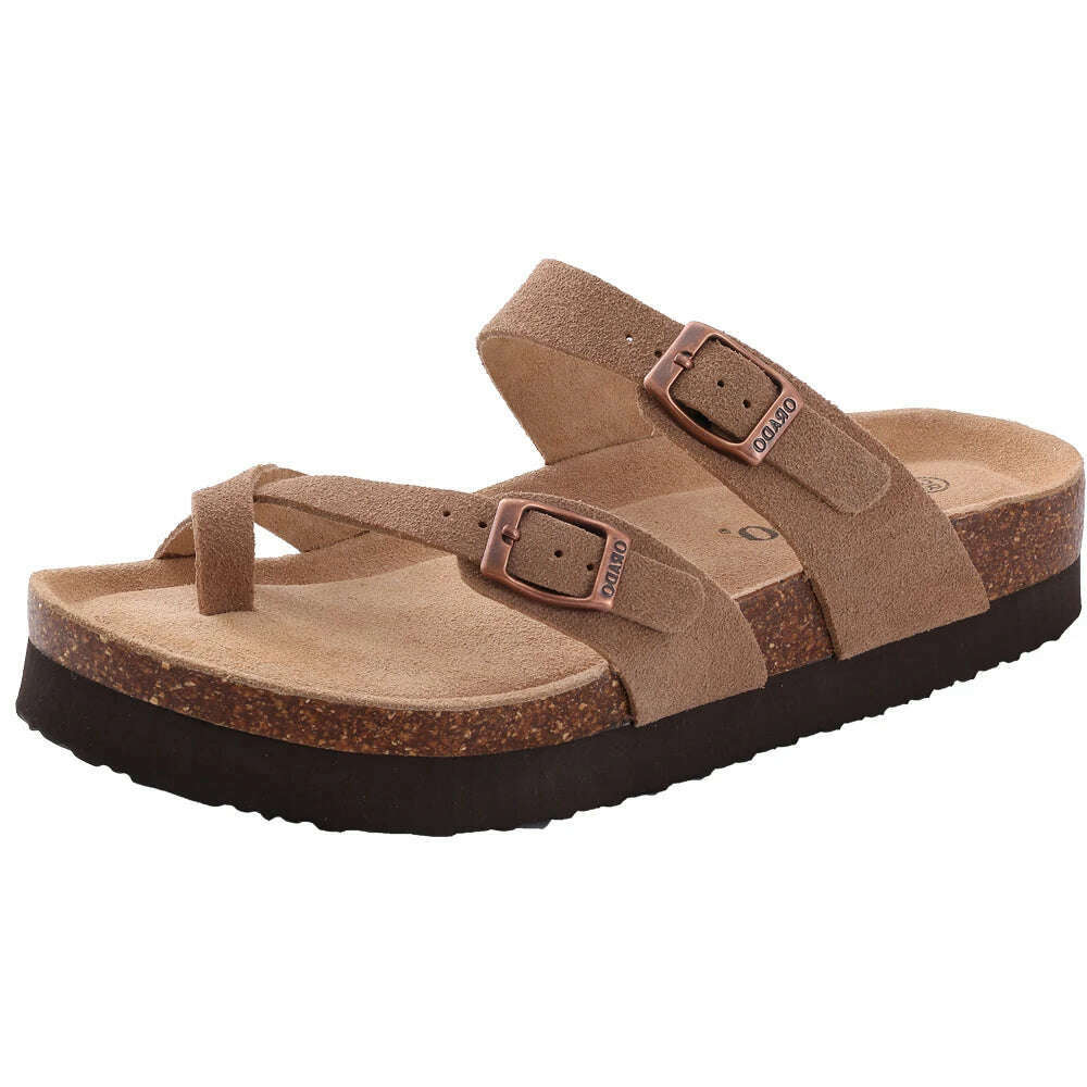Comwarm Fashion Women's Suede Mules Slippers Men Clogs Cork Insole Sandals With Arch Support Outdoor Beach Slides Home Shoes - KIMLUD
