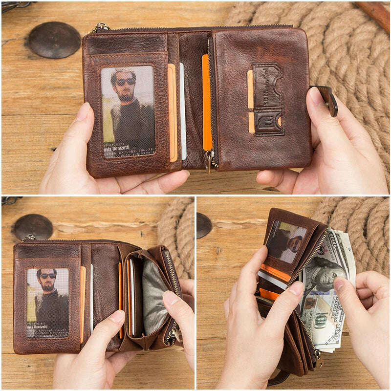 KIMLUD, CONTACT'S Luxury Brand Men Wallet Genuine Leather Bifold Short Wallet Hasp Casual Male Purse Coin Multifunctional Card Holders, KIMLUD Womens Clothes