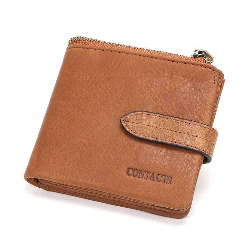 KIMLUD, CONTACT'S Luxury Brand Men Wallet Genuine Leather Bifold Short Wallet Hasp Casual Male Purse Coin Multifunctional Card Holders, style 1 brown, KIMLUD APPAREL - Womens Clothes