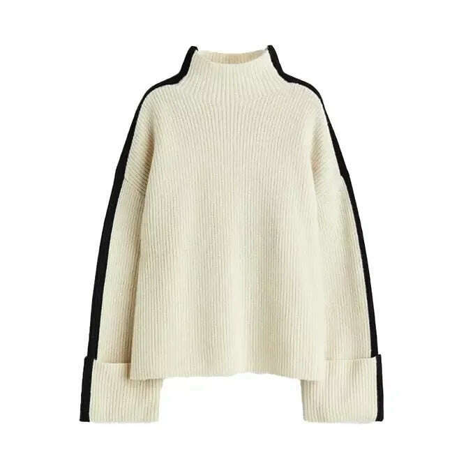 KIMLUD, Contract Mock Collar Knitted Oversized Pullover Women Long Sleeve Loose Thick Top Sweater 2023 Autumn Chic Casual Basic Knitwear, as picture / S, KIMLUD APPAREL - Womens Clothes