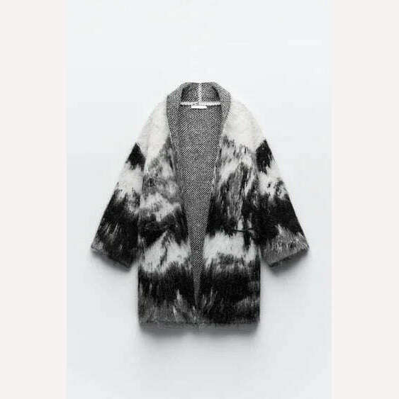 KIMLUD, Contrast Color Mohair Cardigan For Women Loose Long Sleeve Single Breasted Knitted Pullover 2023 Autumn Chic Lady Streetwear, KIMLUD Womens Clothes