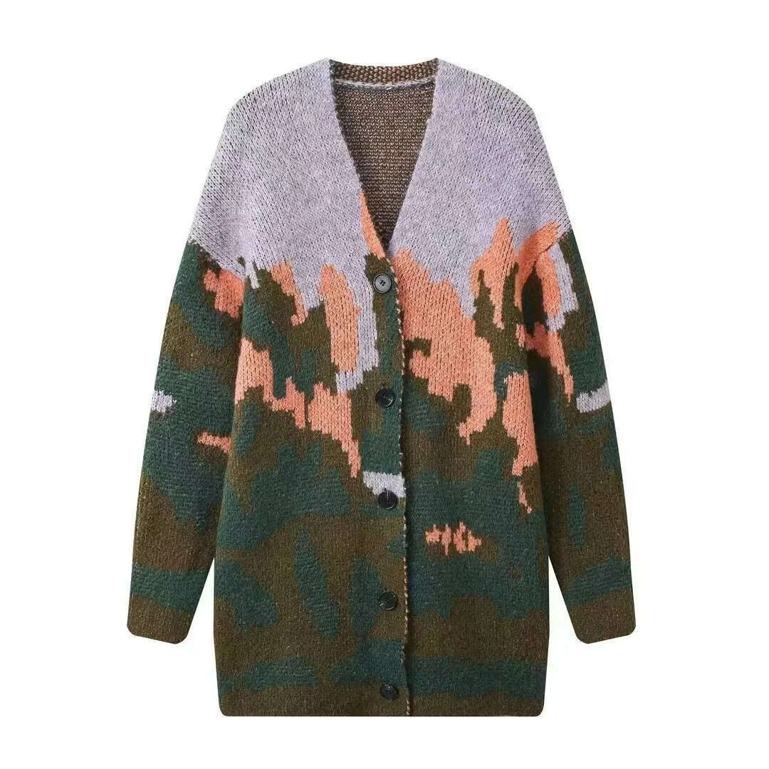 KIMLUD, Contrast Mohair Cardigan For Women Fashion Vintage Long Sleeve V Neck Knit Sweater Streetwear Loose Single Breasted Lady Outcoat, knit / S, KIMLUD APPAREL - Womens Clothes