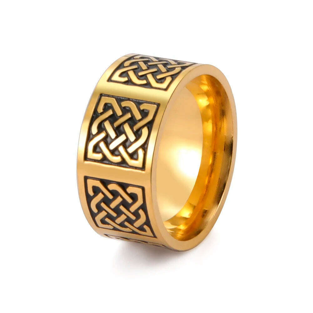KIMLUD, COOLTIME Men's Ring Viking Amulet Celtics Irish Knot Couple Men Rings 2024 Trend Stainless Steel Gifts Jewelry Wholease Vintage, Style 2 Black Gold / 10, KIMLUD Womens Clothes