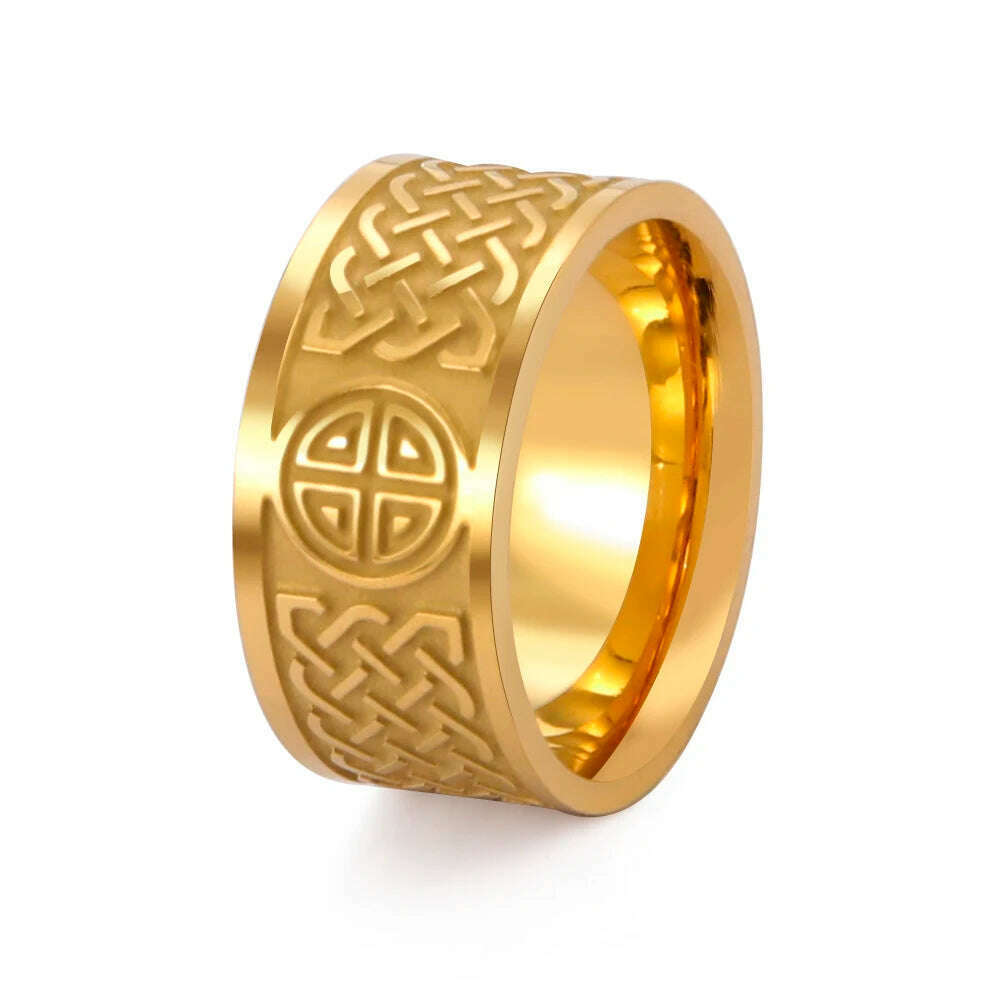 KIMLUD, COOLTIME Men's Ring Viking Amulet Celtics Irish Knot Couple Men Rings 2024 Trend Stainless Steel Gifts Jewelry Wholease Vintage, Style 3 Gold / 10, KIMLUD APPAREL - Womens Clothes