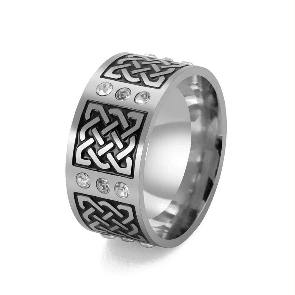 KIMLUD, COOLTIME Men's Ring Viking Amulet Celtics Irish Knot Couple Men Rings 2024 Trend Stainless Steel Gifts Jewelry Wholease Vintage, Style 5 Black Steel / 9, KIMLUD Womens Clothes