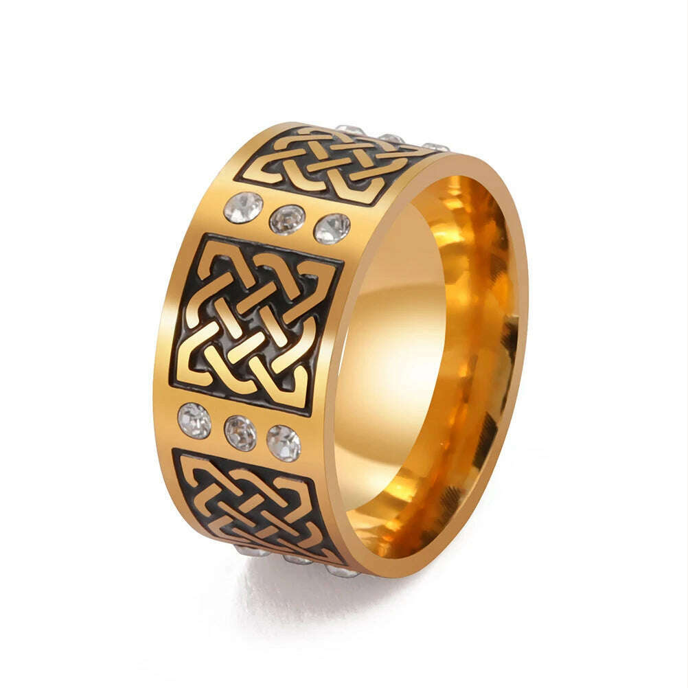 KIMLUD, COOLTIME Men's Ring Viking Amulet Celtics Irish Knot Couple Men Rings 2024 Trend Stainless Steel Gifts Jewelry Wholease Vintage, Style 5 Gold Black / 9, KIMLUD Womens Clothes
