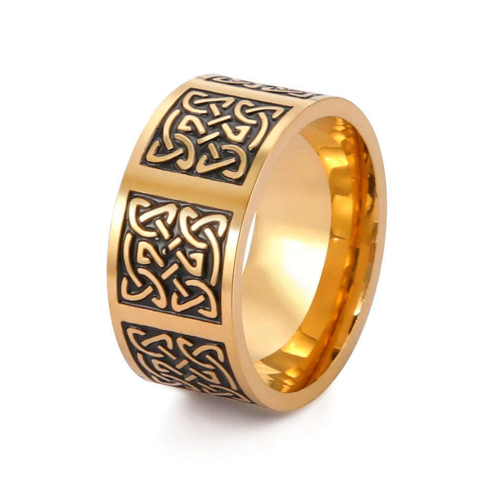 KIMLUD, COOLTIME Men's Ring Viking Amulet Celtics Irish Knot Couple Men Rings 2024 Trend Stainless Steel Gifts Jewelry Wholease Vintage, Style 4 Black Gold / 10, KIMLUD Womens Clothes