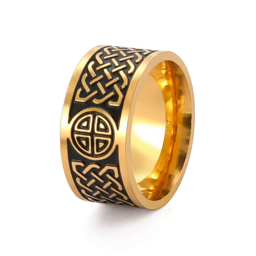KIMLUD, COOLTIME Men's Ring Viking Amulet Celtics Irish Knot Couple Men Rings 2024 Trend Stainless Steel Gifts Jewelry Wholease Vintage, Style 3 Black Gold / 10, KIMLUD Womens Clothes