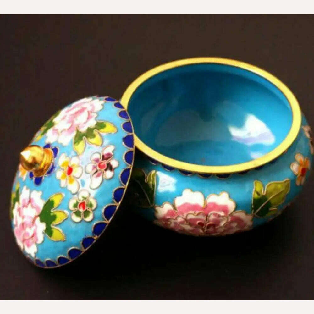 Copper Statue Collection Chinese Porcelain Painting Flowers Cloisonne Storage Pot Circular Cover Auspicious Wealth Jar Statues - KIMLUD
