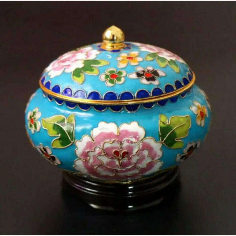 Copper Statue Collection Chinese Porcelain Painting Flowers Cloisonne Storage Pot Circular Cover Auspicious Wealth Jar Statues - KIMLUD