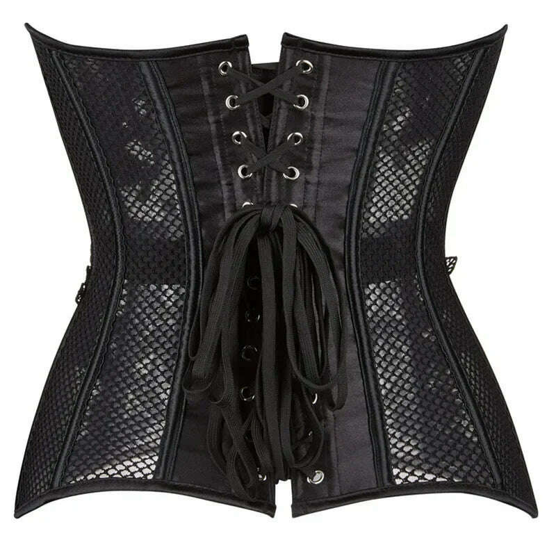 KIMLUD, Corsets And Bustiers Tops Plus Size Mesh Black Brocade Lingerie Corselet Overbust Lace Up Clubwear korsett, KIMLUD Womens Clothes