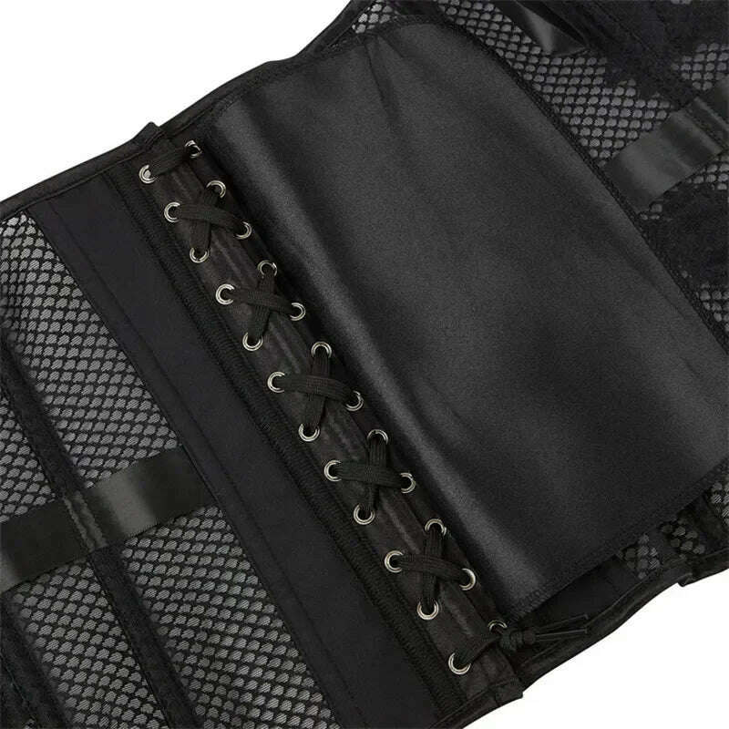 KIMLUD, Corsets And Bustiers Tops Plus Size Mesh Black Brocade Lingerie Corselet Overbust Lace Up Clubwear korsett, KIMLUD Womens Clothes