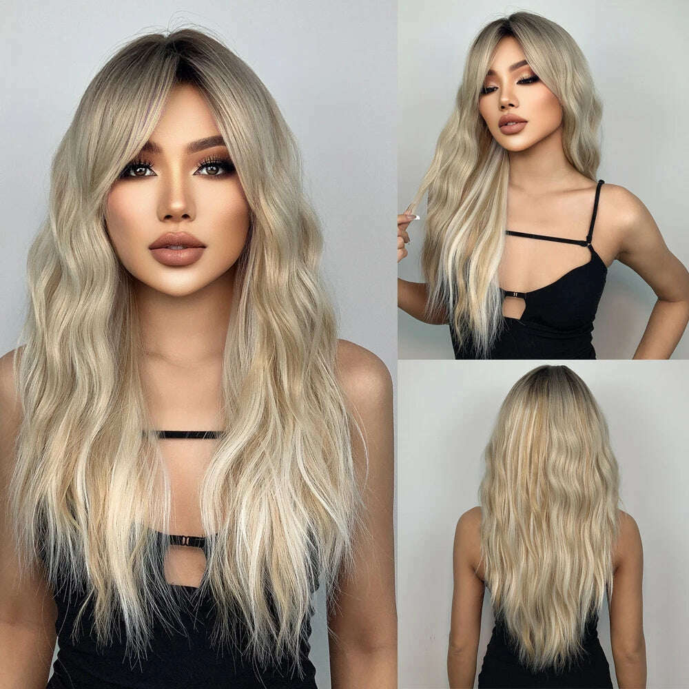 KIMLUD, Cosplay Ginger Orange Long Curly Synthetic Wigs with Bangs Deep Wave Lolita Hair for Women Halloween Party Daily Heat Resistant, KIMLUD Womens Clothes