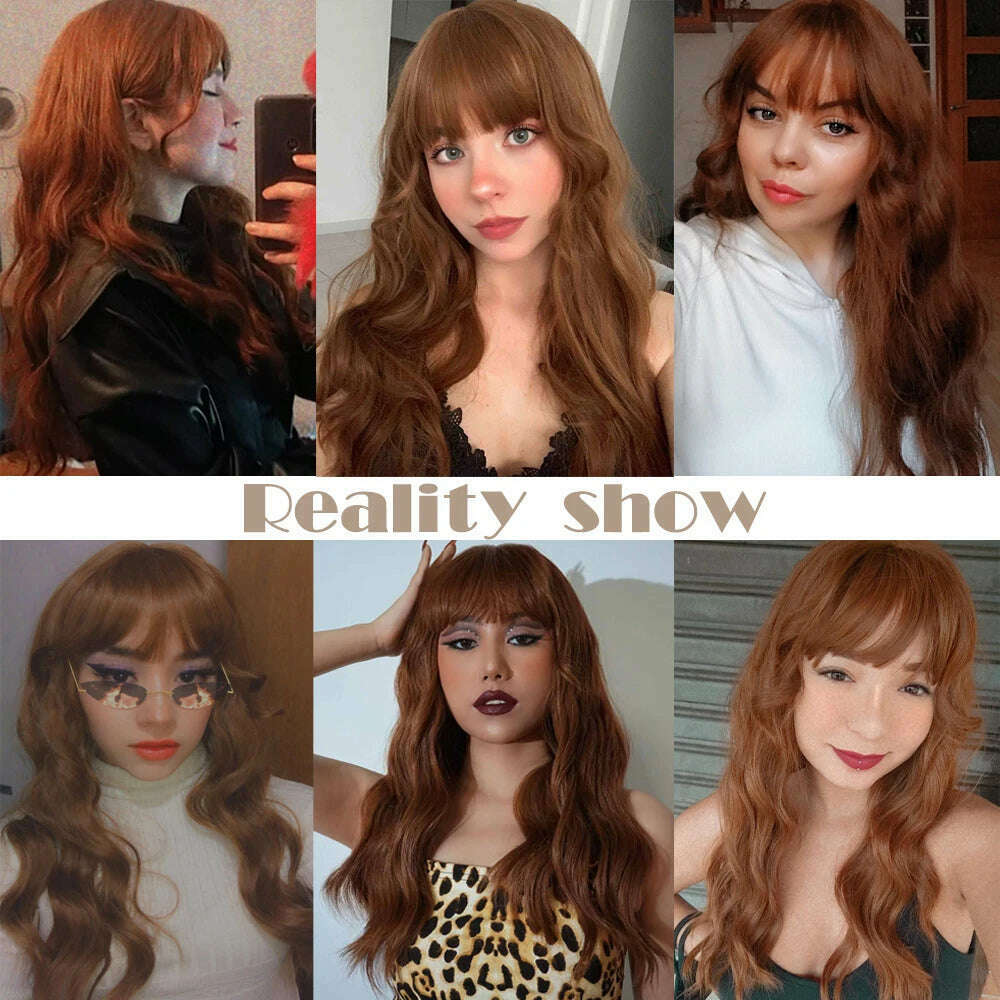 KIMLUD, Cosplay Ginger Orange Long Curly Synthetic Wigs with Bangs Deep Wave Lolita Hair for Women Halloween Party Daily Heat Resistant, KIMLUD Womens Clothes