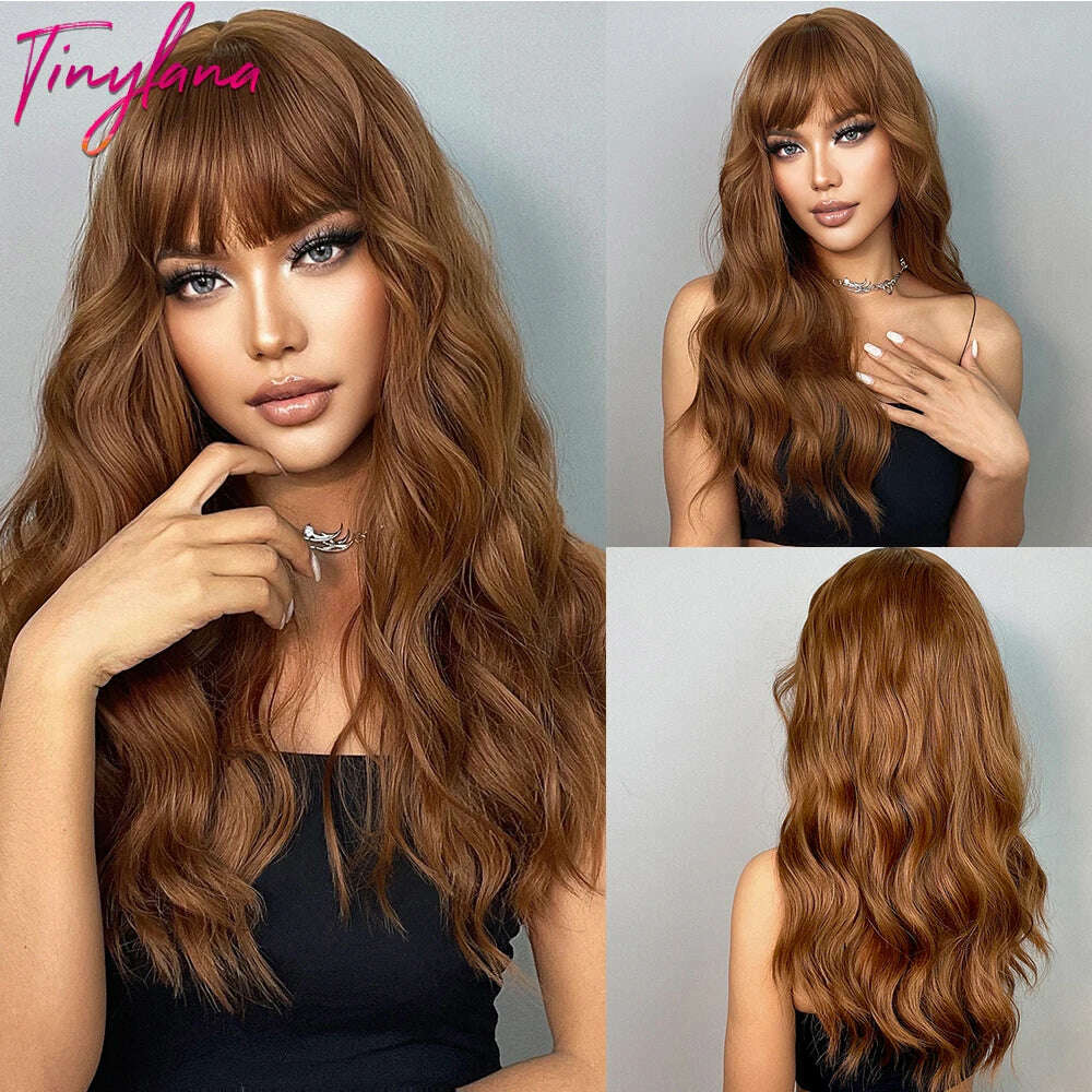 KIMLUD, Cosplay Ginger Orange Long Curly Synthetic Wigs with Bangs Deep Wave Lolita Hair for Women Halloween Party Daily Heat Resistant, LC5065-1, KIMLUD APPAREL - Womens Clothes