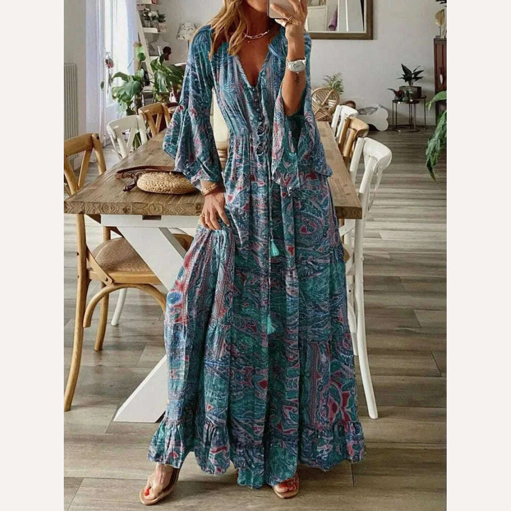 KIMLUD, Cottagecore Dress Casual Floral Printed Sexy Split Long Sleeve Tunic Wrap Summer Dresse Boho Hippie Chic Vestidos 2023 Beachwear, as show / S, KIMLUD APPAREL - Womens Clothes
