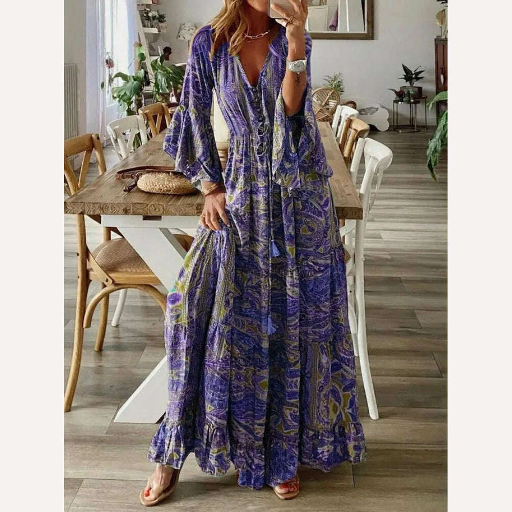 KIMLUD, Cottagecore Dress Casual Floral Printed Sexy Split Long Sleeve Tunic Wrap Summer Dresse Boho Hippie Chic Vestidos 2023 Beachwear, as show 3 / 4XL, KIMLUD APPAREL - Womens Clothes