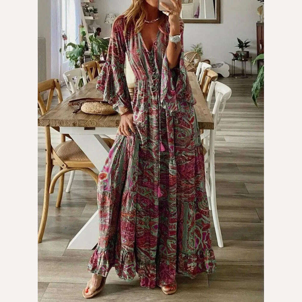 KIMLUD, Cottagecore Dress Casual Floral Printed Sexy Split Long Sleeve Tunic Wrap Summer Dresse Boho Hippie Chic Vestidos 2023 Beachwear, as show 4 / 4XL, KIMLUD APPAREL - Womens Clothes