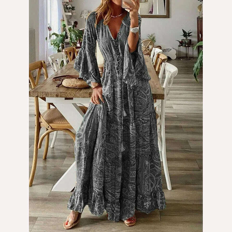 KIMLUD, Cottagecore Dress Casual Floral Printed Sexy Split Long Sleeve Tunic Wrap Summer Dresse Boho Hippie Chic Vestidos 2023 Beachwear, as show 1 / 4XL, KIMLUD APPAREL - Womens Clothes