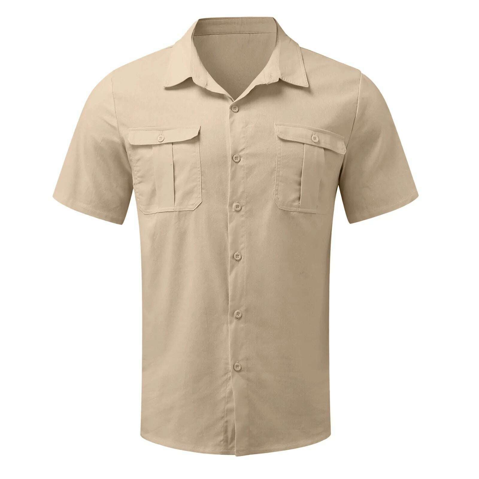 Cotton Linen Hot Sale Men Short-Sleeved Shirts Summer Solid Color Stand-Up Collar Casual Beach Style Plus SizeMale Shirts M-5XL - KIMLUD