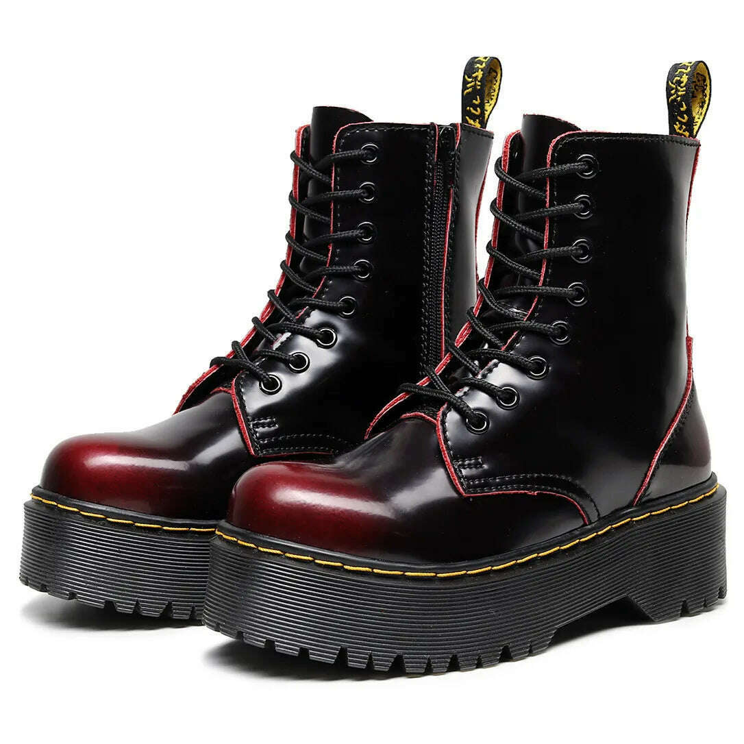 KIMLUD, Couple High Top Casual Leather Boots Spring and Autumn Outdoor Thick Sole Anti slip Work Boots Men's and Women's Trendy Boots, KIMLUD Womens Clothes