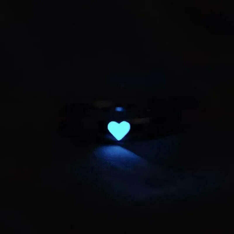 KIMLUD, Couples Rings Luminous Love Heart Adjustable Finger Ring Glow In Dark Fashion Silver Color Pink Blue Light Jewelry Lover Gift, KIMLUD Womens Clothes