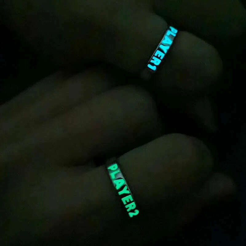 KIMLUD, Couples Rings Luminous Love Heart Adjustable Finger Ring Glow In Dark Fashion Silver Color Pink Blue Light Jewelry Lover Gift, KIMLUD Womens Clothes