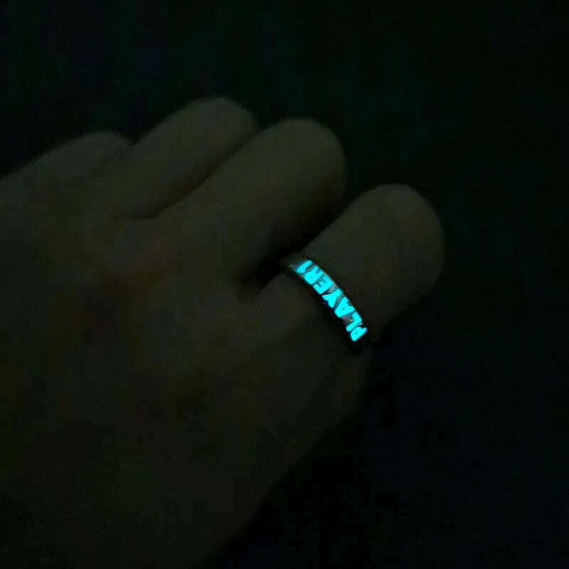 KIMLUD, Couples Rings Luminous Love Heart Adjustable Finger Ring Glow In Dark Fashion Silver Color Pink Blue Light Jewelry Lover Gift, Men, KIMLUD APPAREL - Womens Clothes